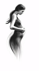 Black Pencil Sketch of Female on White Background, Perfect for Editorial Illustrations and Website Design.