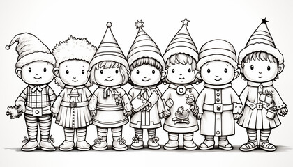 Christmas Character Illustrations: Charming Crayon Drawings by a Child - Coloring Book Style