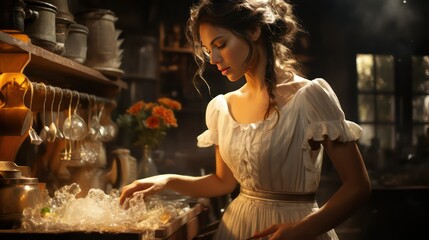 A woman in a kitchen
