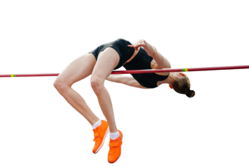 woman jumper high jump in summer athletics championships, isolated on transparent background