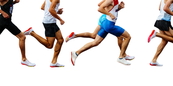group male runners running middle distance race side view, summer athletics isolated on transparent background - Powered by Adobe
