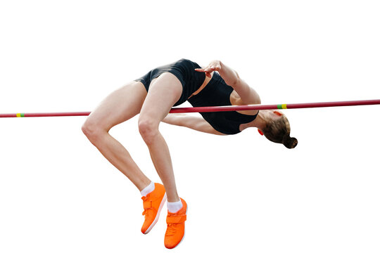 woman jumper high jump in summer athletics championships, isolated on transparent background