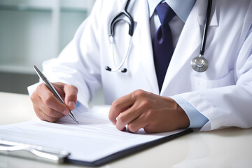 Fototapeta premium a doctor filling out medical records in the office