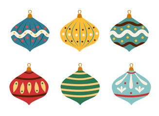 Fototapeta premium Set of Christmas ornaments on white background. Christmas objects. Christmas tree decoration.