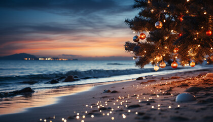 Sea with Chistmas tree lights 