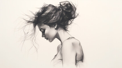 Black Pencil Sketch of stressed Girl on White Background, Perfect for Editorial Illustrations and Website Design.
