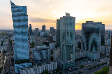 Fototapeta na wymiar Panoramic view of modern skyscrapers and business centers in Warsaw. View of the city center from above. Warsaw, Poland.