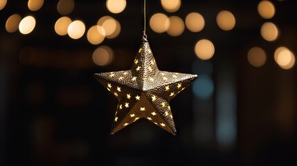Shimmering gold star lights on a dark background for festive occasions