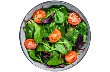 Healthy salad with mix leaves mangold, swiss chard, spinach and arugula in a salad bowl. ...