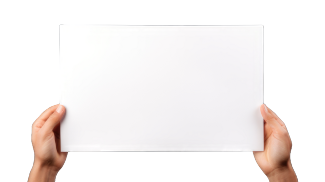 Hand holding a blank placard sign poster paper isolated on white background. - Powered by Adobe