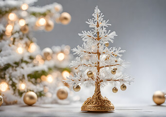 Small decorative Christmas tree decorated with ornament, isolated on white background. Generative AI