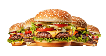 Group of hamburger isolated on white background. Package design element with clipping path