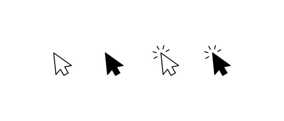 Naklejka premium Computer mouse click cursor black arrow icons set. Cursor icon. Vector illustration. Mouse click cursor collection.