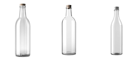 collection of Glass Empty wine Bottle's. Carbonated drink. Mock Up Template  , isolated on a transparent background. PNG, cutout, or clipping path.	