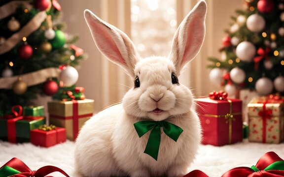 Bunny Celebrating Christmas in Style ai generated