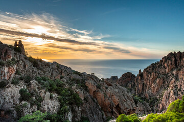 Fototapeta na wymiar Landscape with Calanques de Piana, Corsica island, France