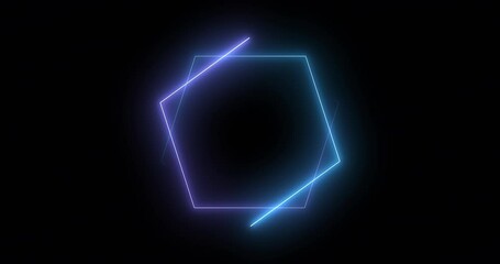 Fast-moving hexagon neon lights retro style futuristic technology motion graphic in 4K. Hexagon lights moving animation in 4096x2160. Bright colored moving neon light on black background in UHD.