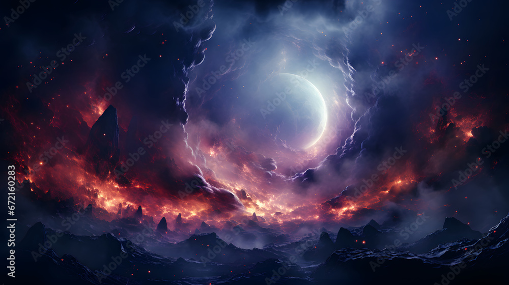Canvas Prints nebula of space, cosmic scenes with nebulous forms and distant starlights.