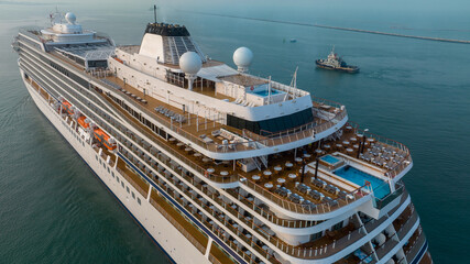 Cruise Ship, Cruise Liners beautiful white cruise ship above luxury cruise in the ocean sea concept...