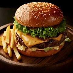 Der ultimative saftige Burger: Patty, Tomate, Salat, Käse, Ketchup und Mayo