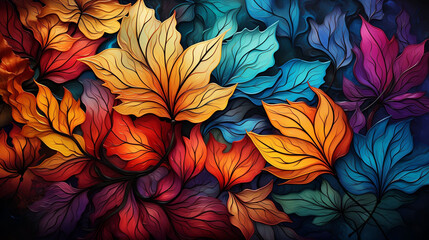 Colorful Overlapping Leaves Artwork Backdrop