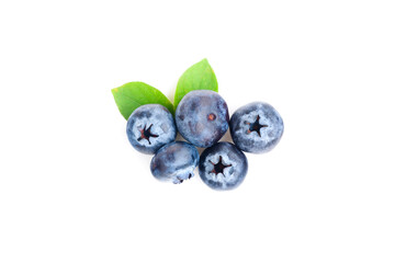 Fresh ripe blueberry fruits with green leaves  isolated on white background, Fresh Fruit, Healthy Fruit