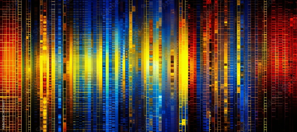 Poster Colorful light wave particles data technology background. Generative AI technology.