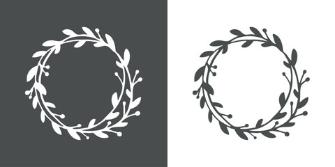 Tiempo de Navidad. Logo con silueta de corona navideña de hojas y bayas de acebo para su uso en invitaciones y felicitaciones - obrazy, fototapety, plakaty