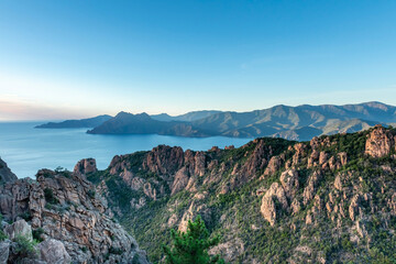 Fototapeta na wymiar Landscape with Calanques de Piana, Corsica island, France