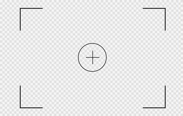 Set of elements for photo or video camera viewfinder screen. Includes vector display frame, focus and grid, zoom, shutter, preview, and shooting settings for digital, DSLR, analog cameras, or camcorde