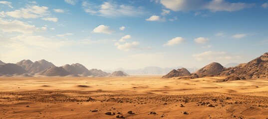 Hot dry desert landscape. Generative AI technology.	
