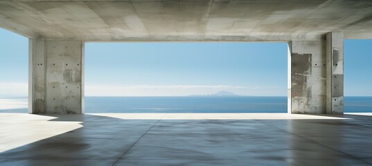 Abandoned empty building with ocean view. Generative AI technology.	
