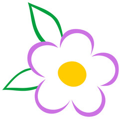 Violet flower with leaf. Blossom outline illustration.