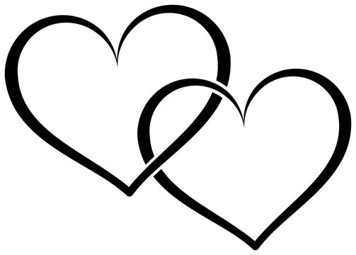 Two connected hearts icon. Love symbol. Heart silhouette illustration.
