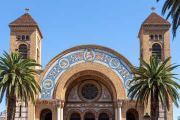 Splendid facade of the Sacred Heart Cathedral of Oran, Algéria. The cathédrale du Sacré Coeur is...