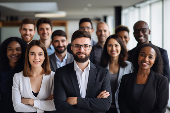 Portrait of multi-ethnic male and female professionals with crossed arms standing in office. Confident individuals make a confident team. Diverse group of confident business people.
