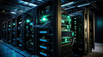 Digital Backbone: Close-Up of Server Racks
