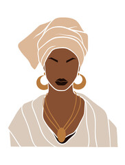 Abstract beautiful black woman with turban illustration. Vector illustration.