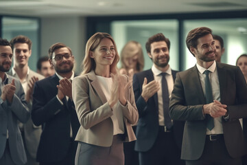 professionals applauding in a modern office - 672164231