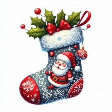 christmas sock with gifts siolated white