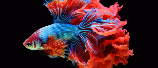 siamese fighting fish in aquarium. fish with flower tail and fins.  tropical fish