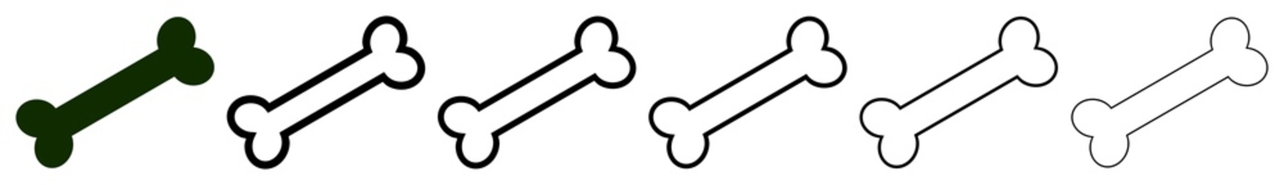 Dog bone icon set. Outline and silhouette illustration. Pet food icon.