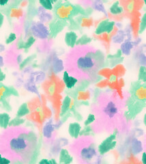 Blurry fuzzy floral seamless repeat pattern. Color blurred abstract flowers in trendy style. Backdrop for fabric - 672165864