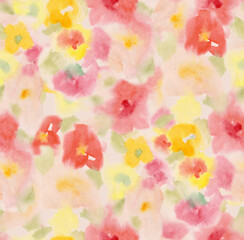 Blurry fuzzy floral seamless repeat pattern. Color blurred abstract flowers in trendy style. Backdrop for fabric - obrazy, fototapety, plakaty