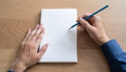 ノートに文字を書く。指とペンの接写。ジェネレーティブAI。