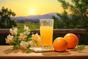 glass of orange juice and fruits