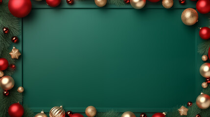 Green Christmas background frame with copy space, abstract background with Christmas bell and props with space for text