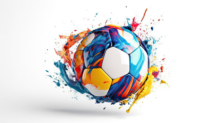 Ball football soccer paint splash isolated on white - obrazy, fototapety, plakaty