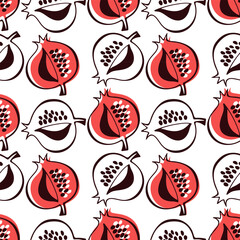 Pomegranate pattern, hand drawn outline doodle. Vector illustration