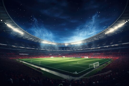 Football stadium with a pitch and arena. Generative AI